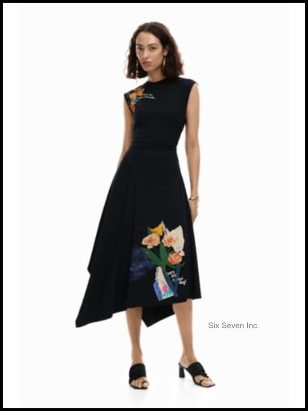 Sleeveless Cotton Blend Midi Dress with Zipper